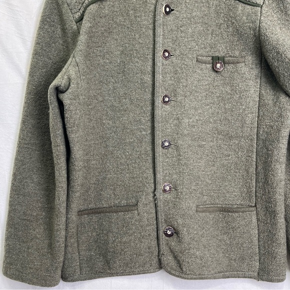 Vintage Mens Cardigan Alphorn Trachtenmode Von Alder Worsted Wool Green Size 52 - Picture 3 of 16